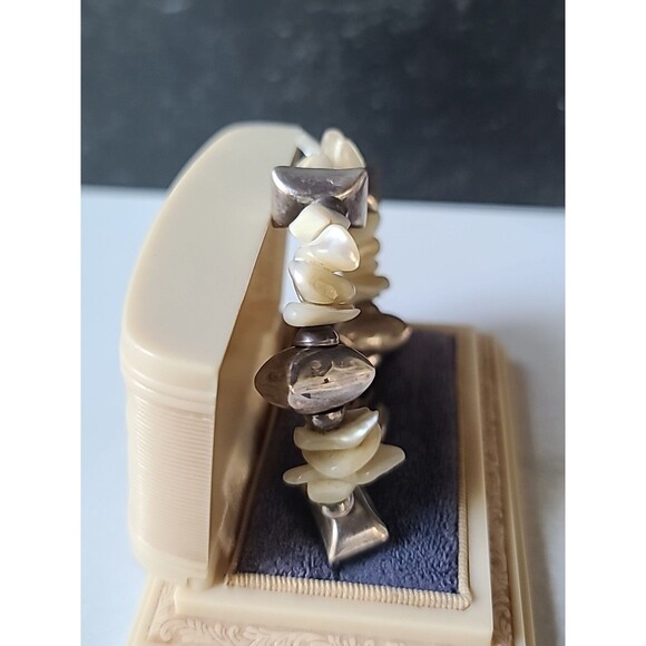 925 Sterling Silver & MOP Beaded Bracelet Vintage Toggle Closure - Picture 6 of 10